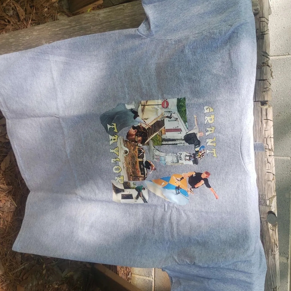 Gray Graphic T-Shirt with Skateboarding Design